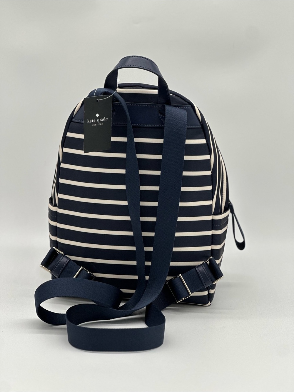 kate spade navy and white striped mini backpack with gold logo - Picture 4 of 11